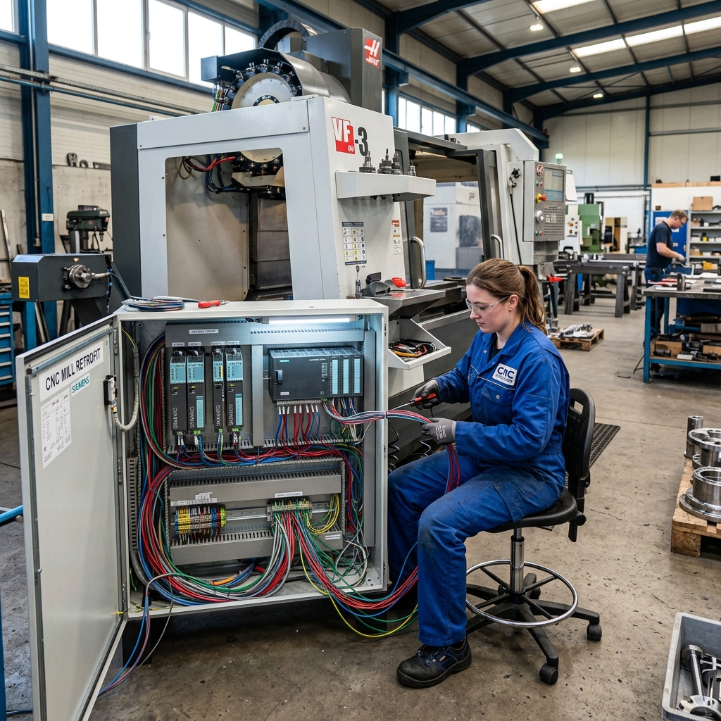 CNC machine undergoing full control system retrofitting